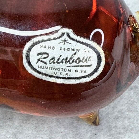 Amber Glass Pig Pilgrim Glass by Rainbow 1970s Vintage Hand Blown Figurine - Picture 5 of 10